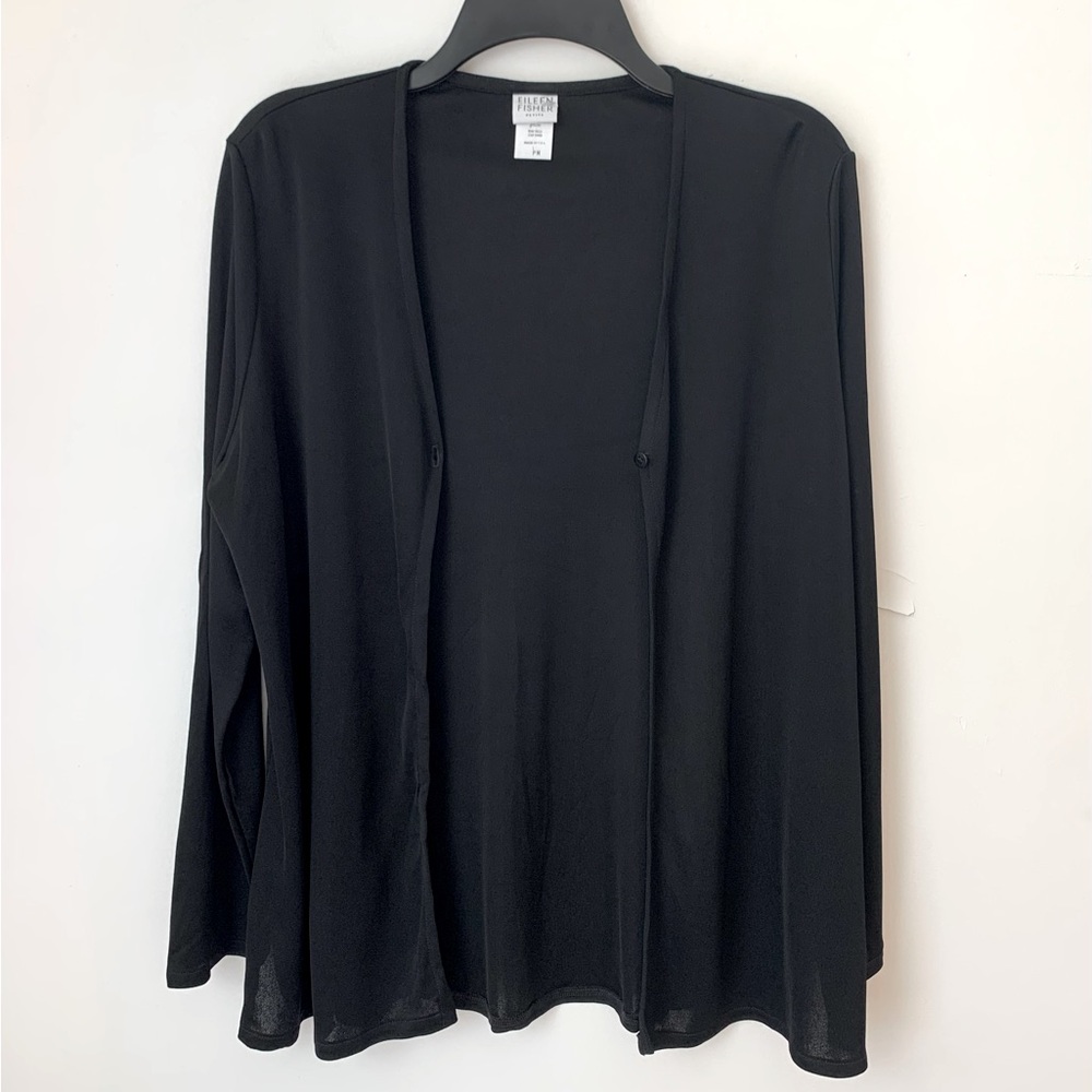 Eileen Fisher Slinky Knit Black Cardigan Medium Petite